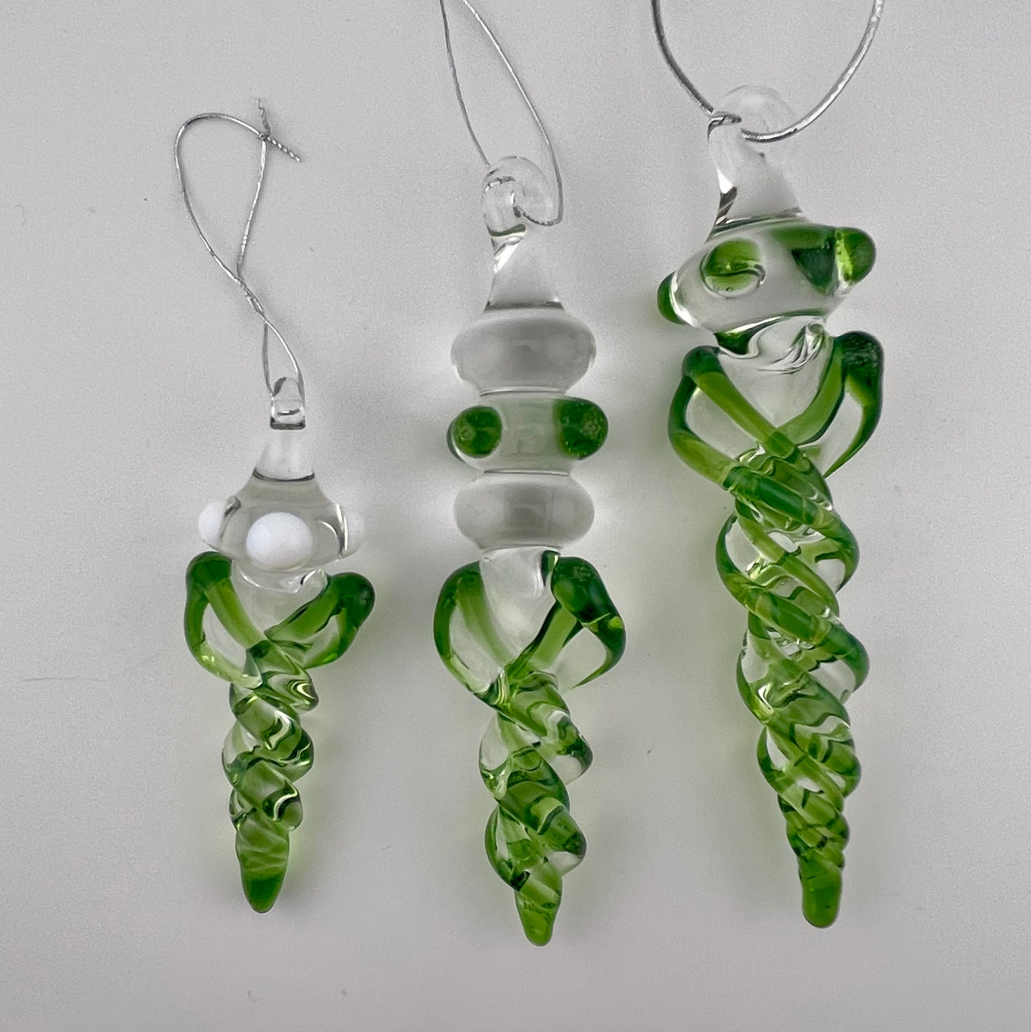 3 Pack Plantphibian Green Glass Icicle Ornament  "Holiday Special"