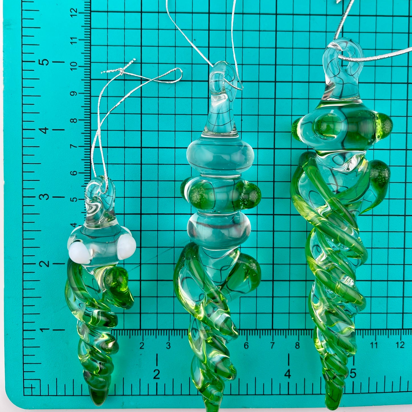 3 Pack Plantphibian Green Glass Icicle Ornament  "Holiday Special"