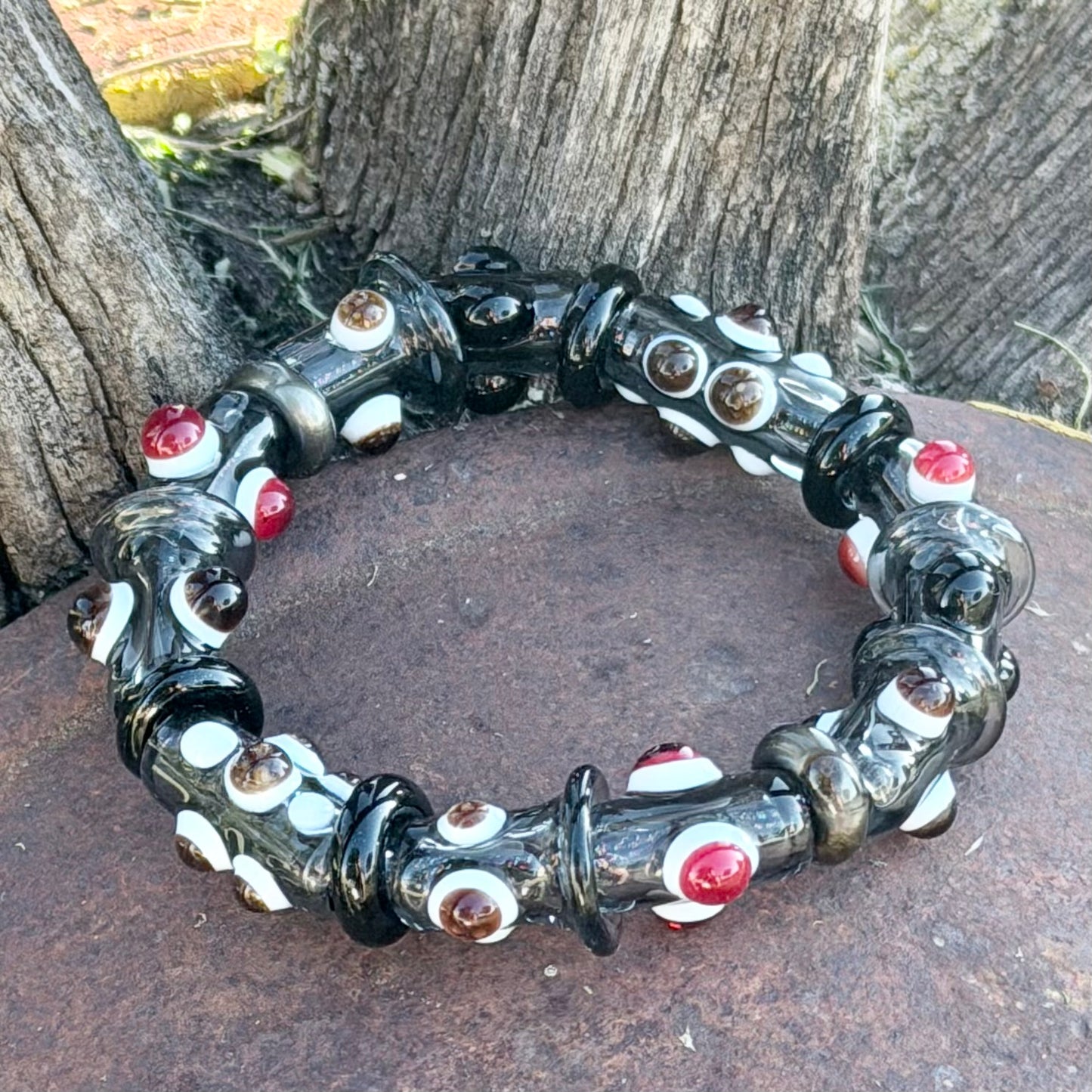 7inch Black & Grey Glass Stretchy Bracelet – Handmade Borosilicate Jewelry
