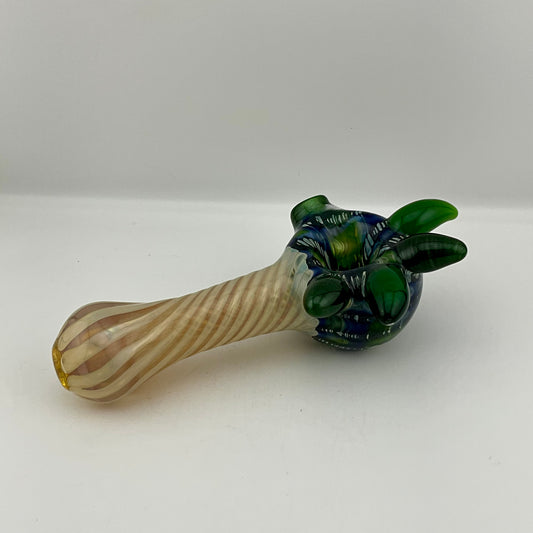 Wrap n Rake Twist Green and Silver Fumed Spoon Pipe with light blue marbles