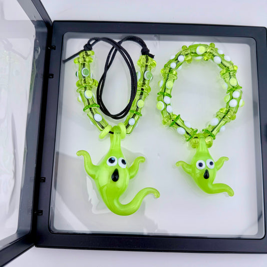 Green Slime Ghost Stretchy Bracelet & Necklace Combo
