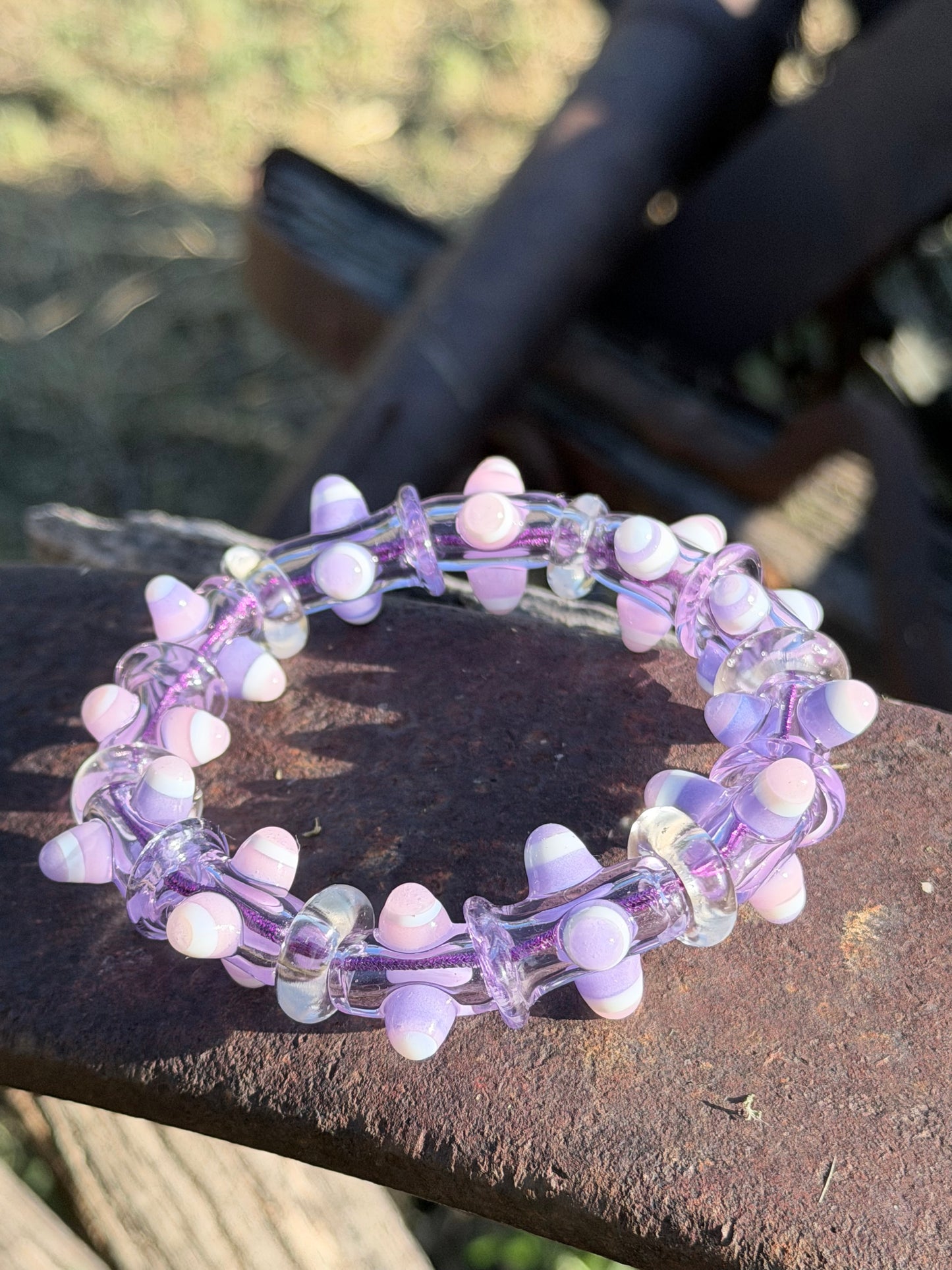 7inch Purple and Pink UV Reactive Glass Bracelet – Glows Pink Under Black Light