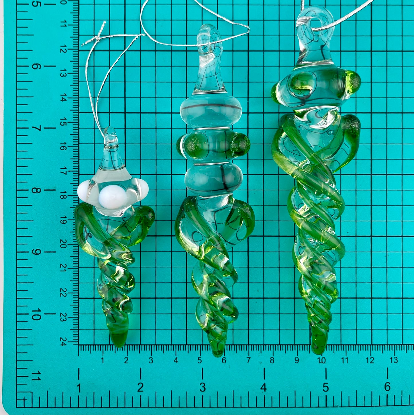 3 Pack Plantphibian Green Glass Icicle Ornament  "Holiday Special"