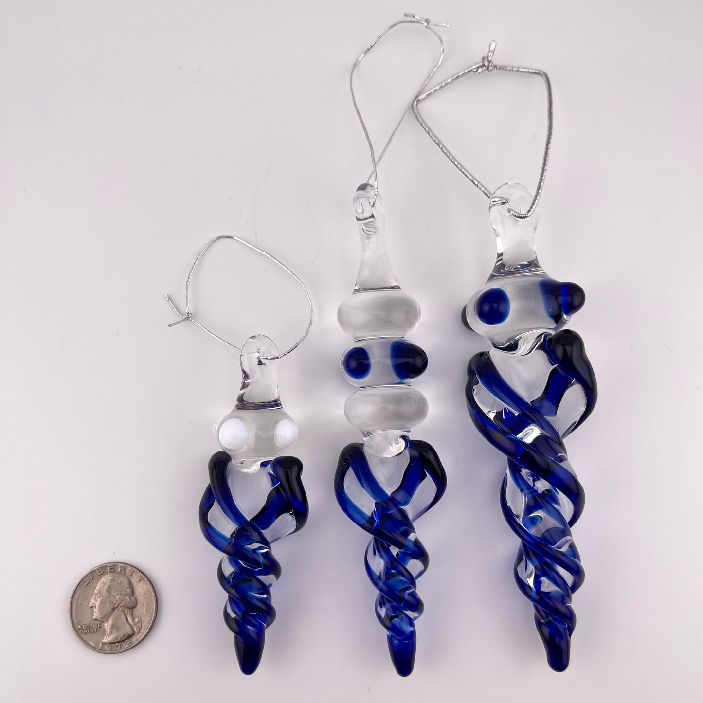 3 Pack Cobalt Blue Glass Icicle Ornament  "Holiday Special"