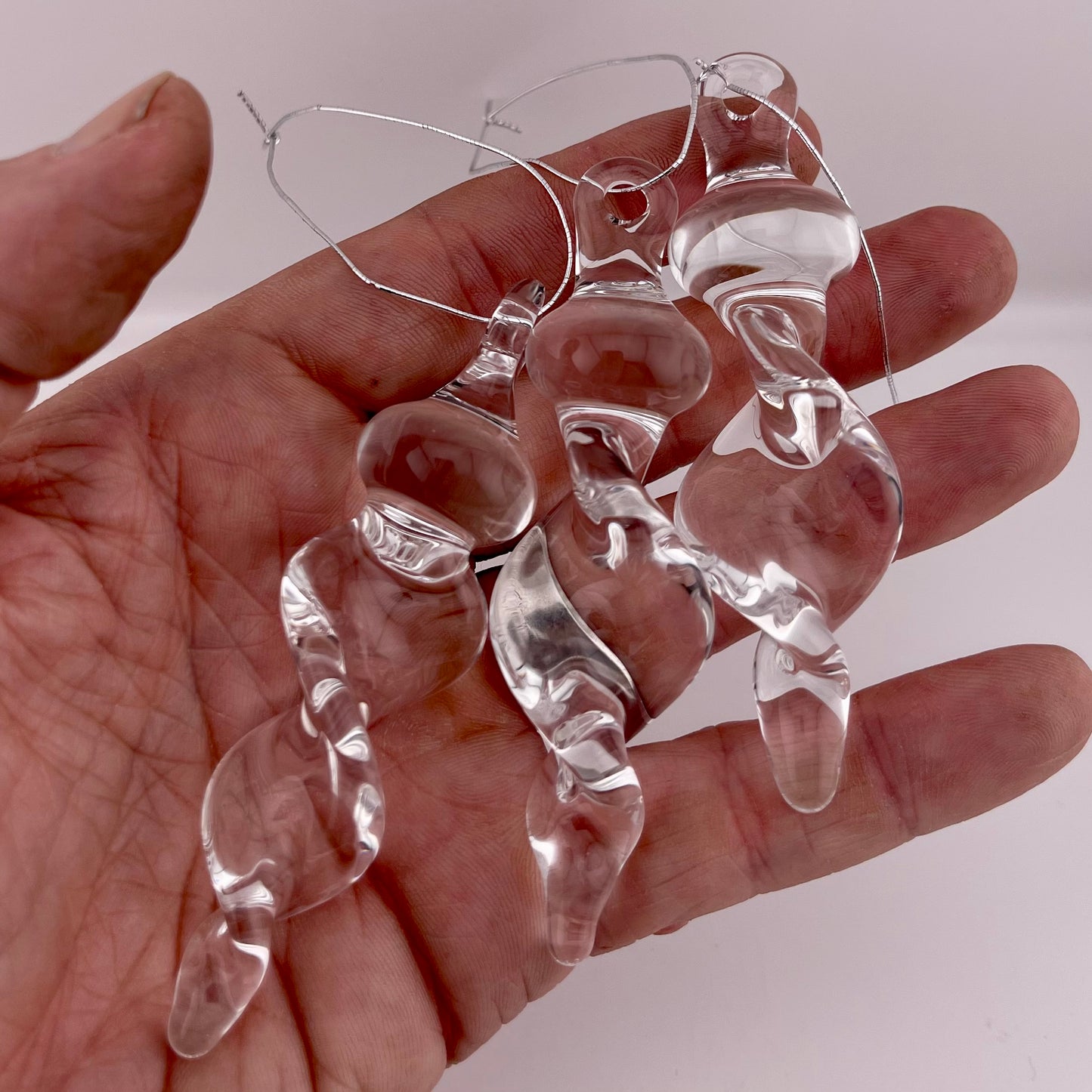 3 Pack of Small Clear Glass Icicle Ornaments