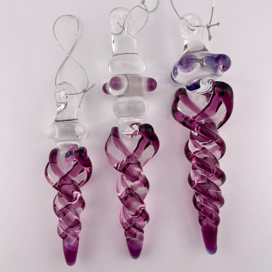 3 Pack Gold Amethyst Glass Icicle Ornament  "Holiday Special"