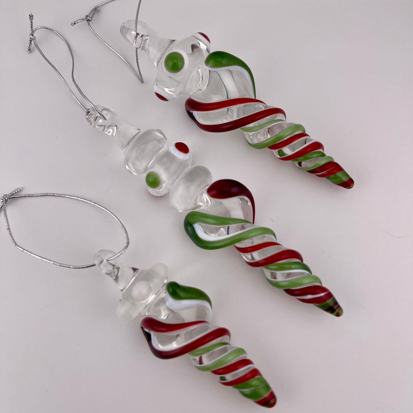 3 Pack Elvis Red and Sparkly Green over Lotus White Glass Icicle Ornament  "Holiday Special"