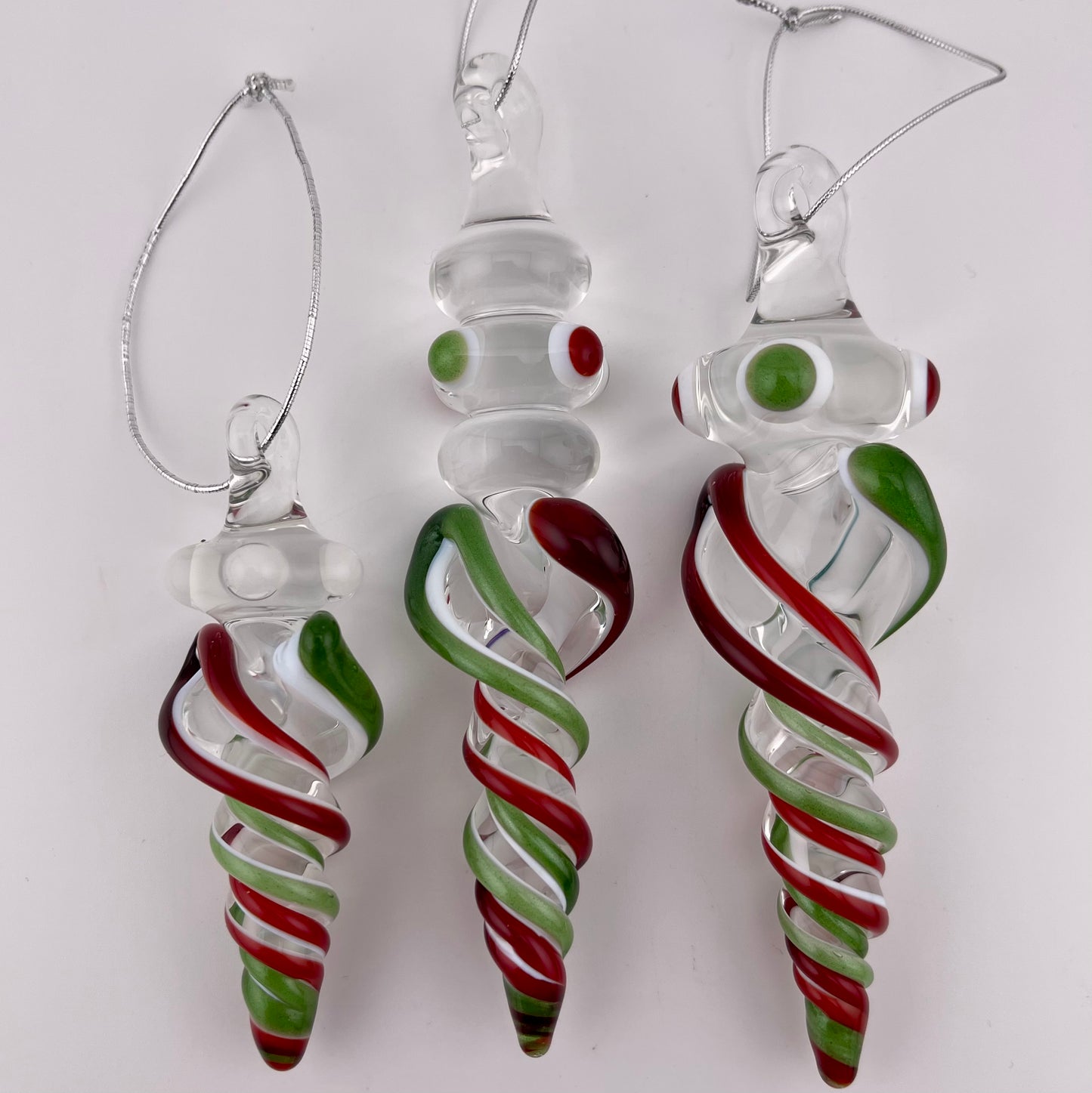 3 Pack Elvis Red and Sparkly Green over Lotus White Glass Icicle Ornament  "Holiday Special"