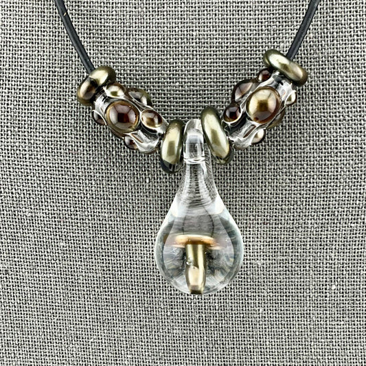 Electrum Glass Mushroom with accent beads finished necklace