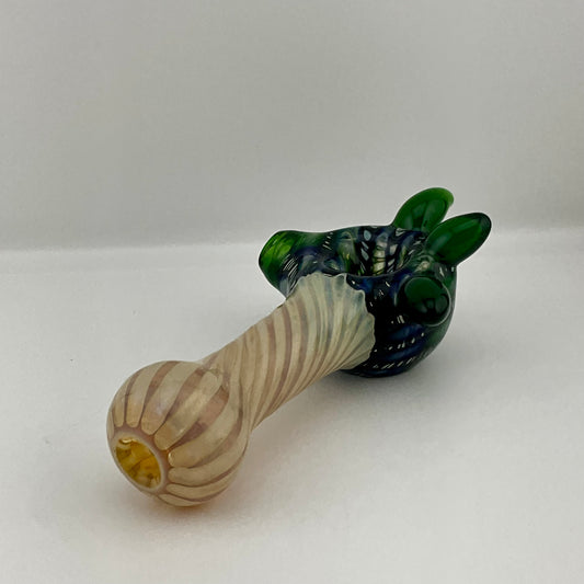 Wrap n Rake Twist Green and Silver Fumed Spoon Pipe with light blue marbles