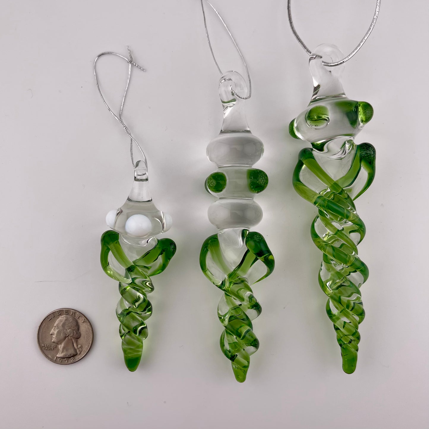 3 Pack Plantphibian Green Glass Icicle Ornament  "Holiday Special"