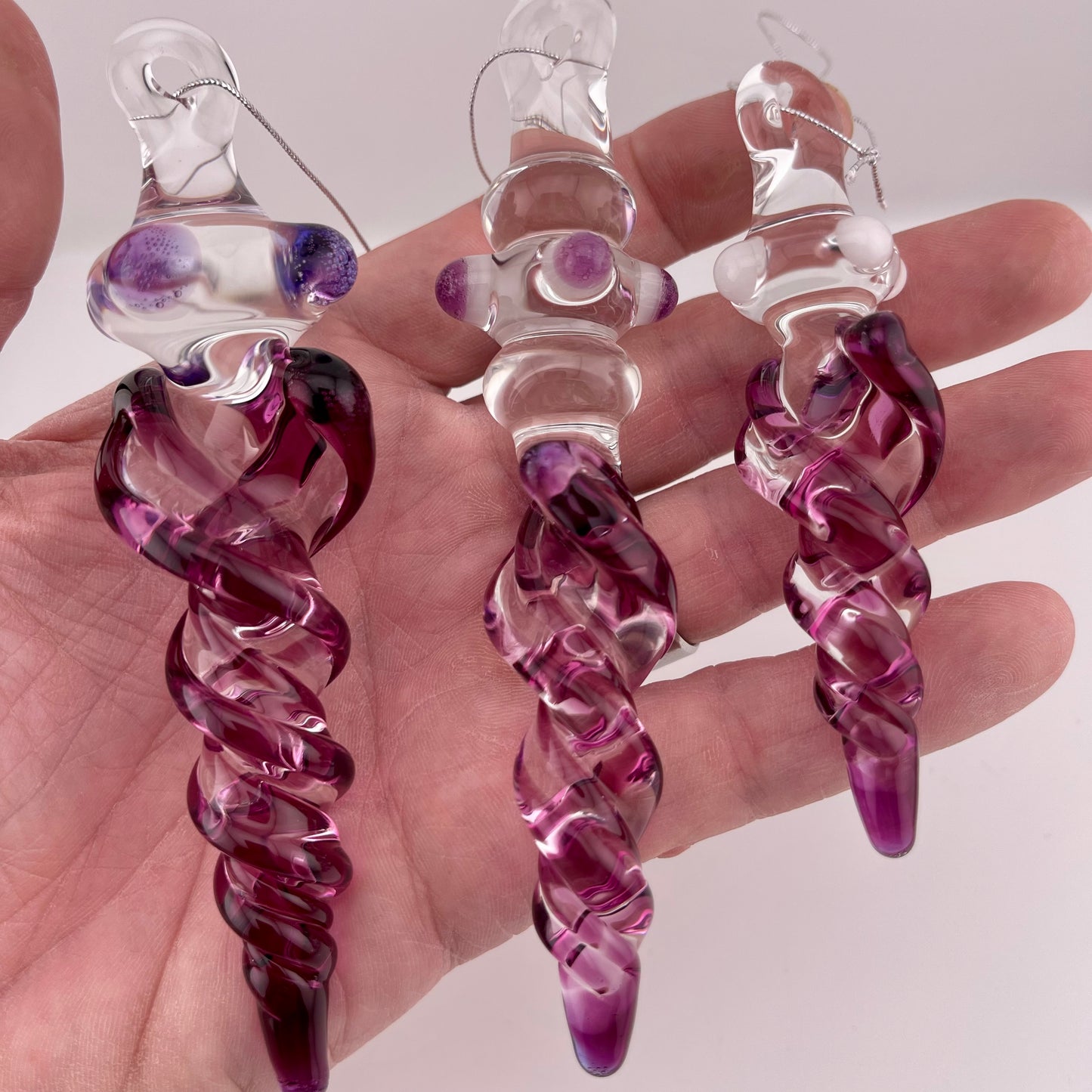 3 Pack Gold Amethyst Glass Icicle Ornament  "Holiday Special"
