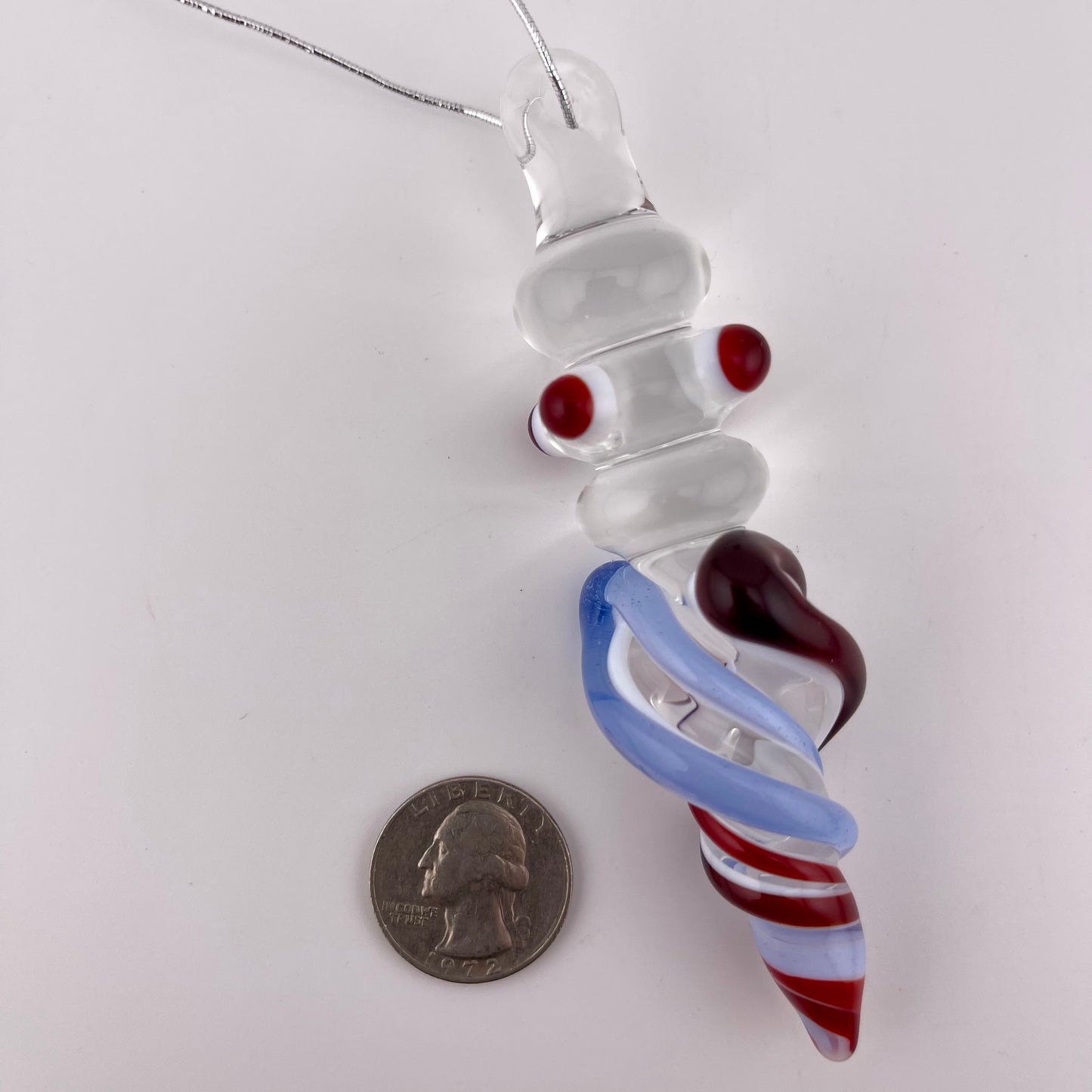 3 Pack Light Blue and Elvis Red over Lotus White Glass Icicle Ornament  "Holiday Special"