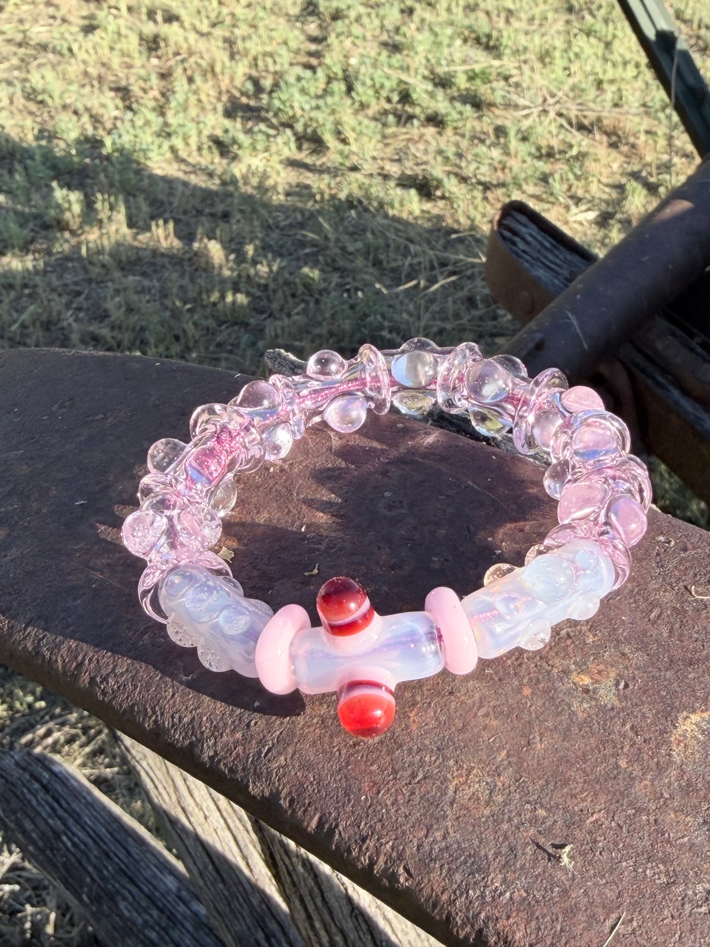 7inch Pink UV Reactive Glass Bracelet – Glows Pink Under Black Light
