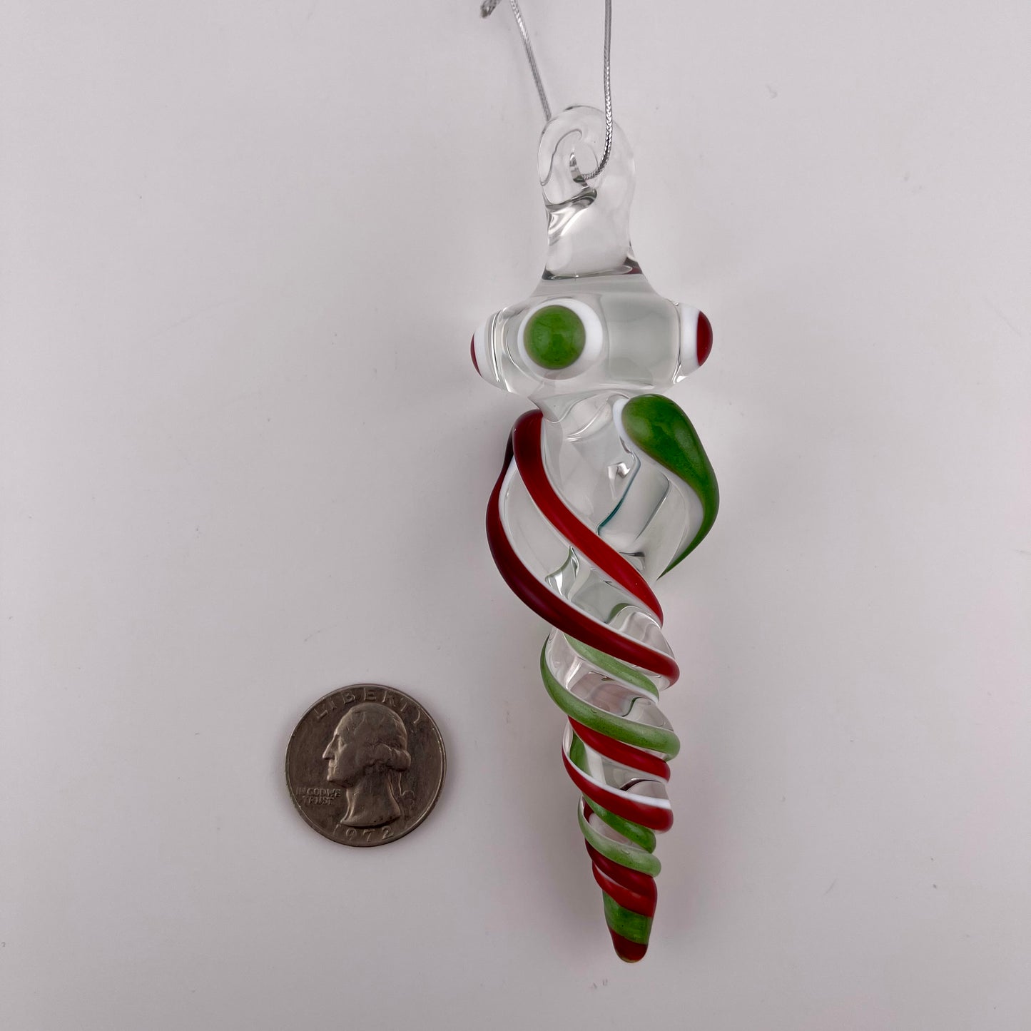 3 Pack Elvis Red and Sparkly Green over Lotus White Glass Icicle Ornament  "Holiday Special"