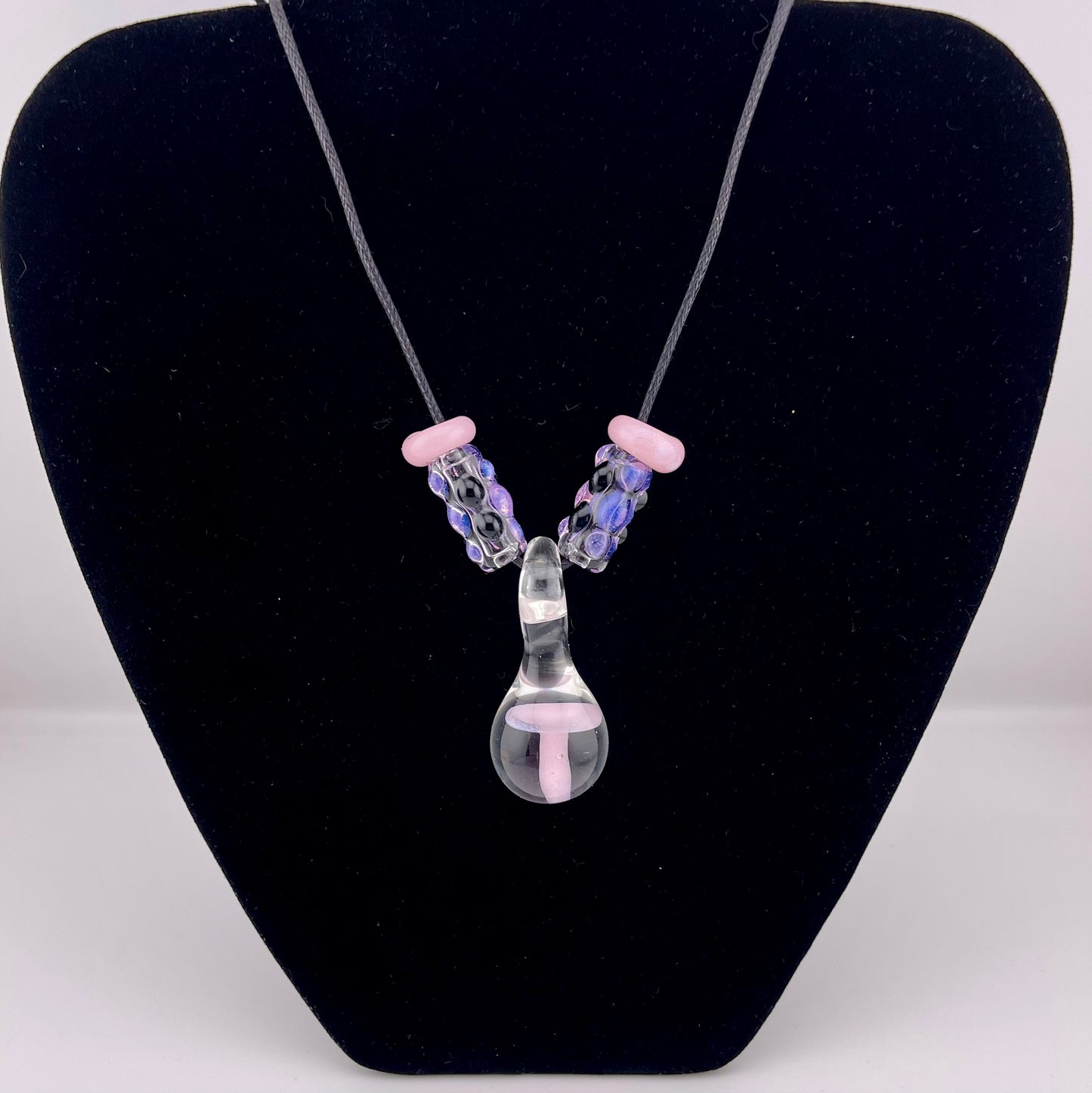Pink Mushroom Necklace Pendant with accent Beads