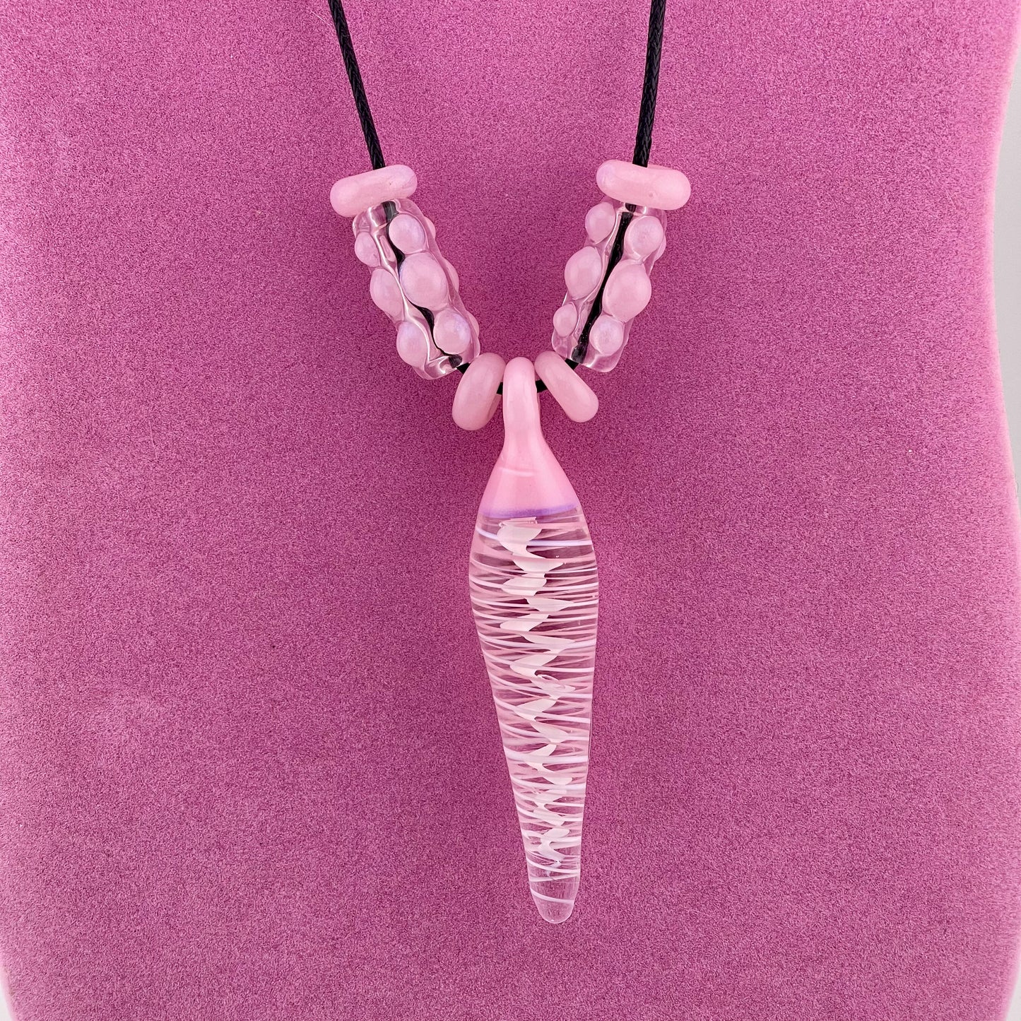 Pink and White Twist Necklace Pendant with accent Beads