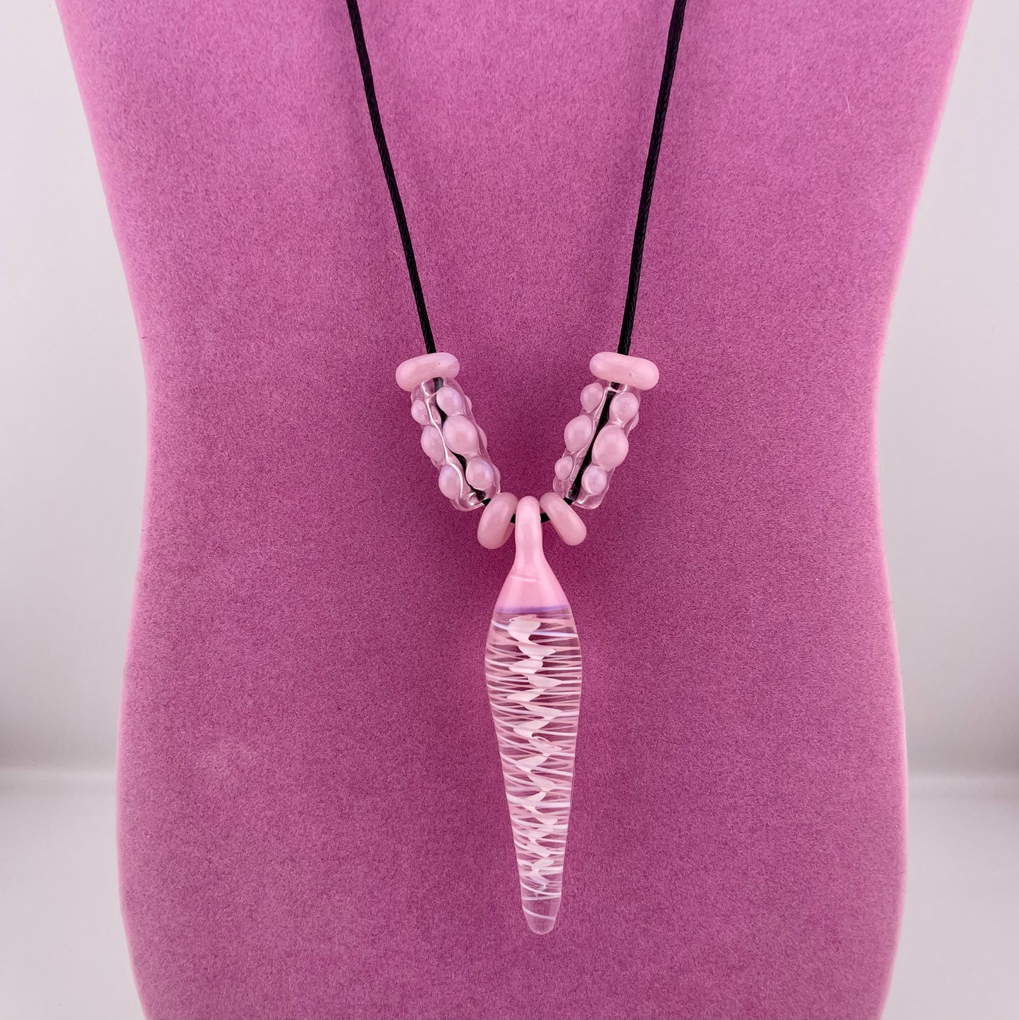 Pink and White Twist Necklace Pendant with accent Beads