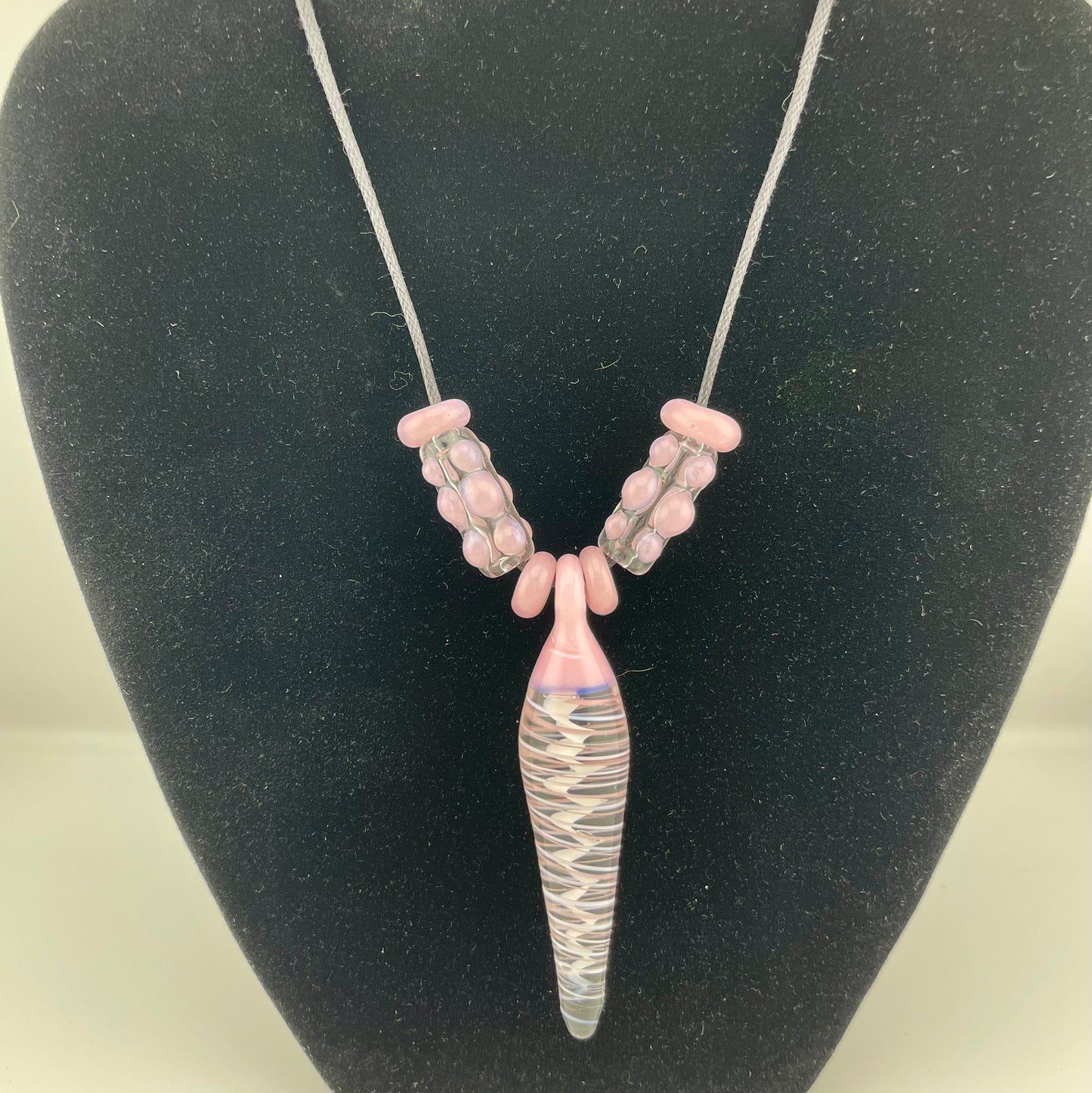 Pink and White Twist Necklace Pendant with accent Beads