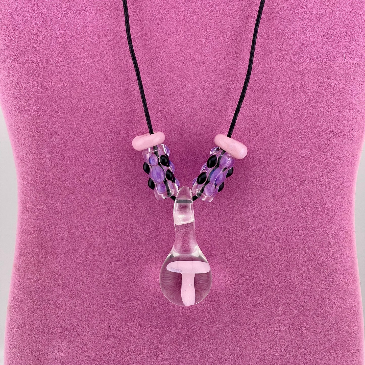 Pink Mushroom Necklace Pendant with accent Beads