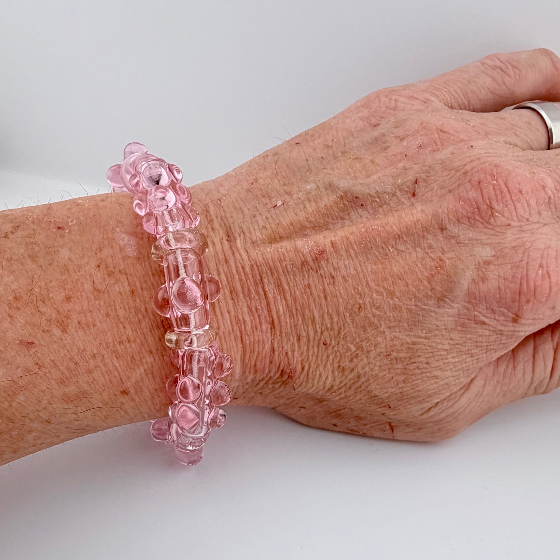 Stretchy Pink Glass Bracelet(Not UV Reactive) - JeffBeckerGlass.com
