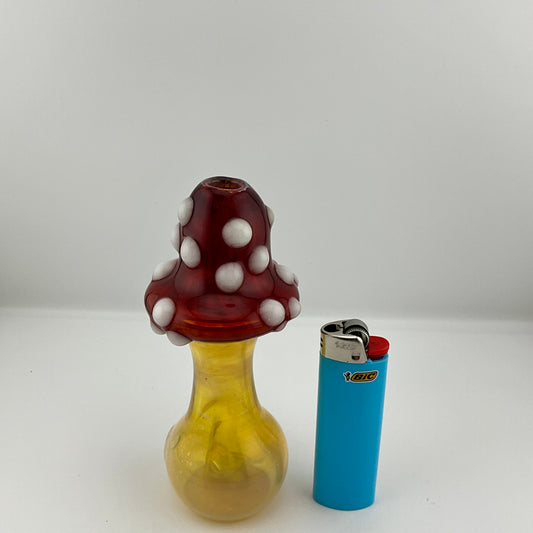 Mushroom Silver Fumed Spoon Pipe with glow n the dark marbles 2