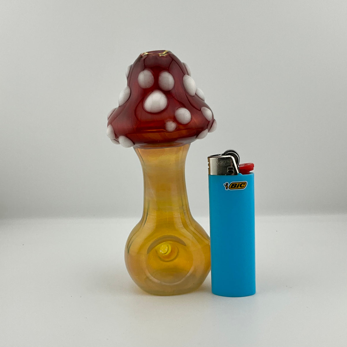 Mushroom Silver Fumed Spoon Pipe with glow n the dark marbles