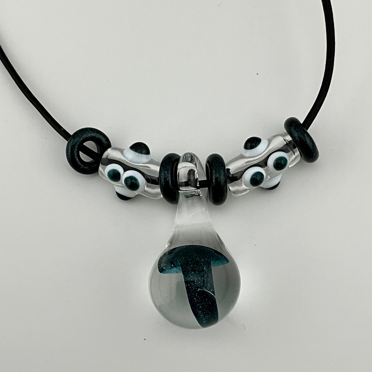 Dark Blue Sparkle Glass Mushroom with accent beads finished necklace