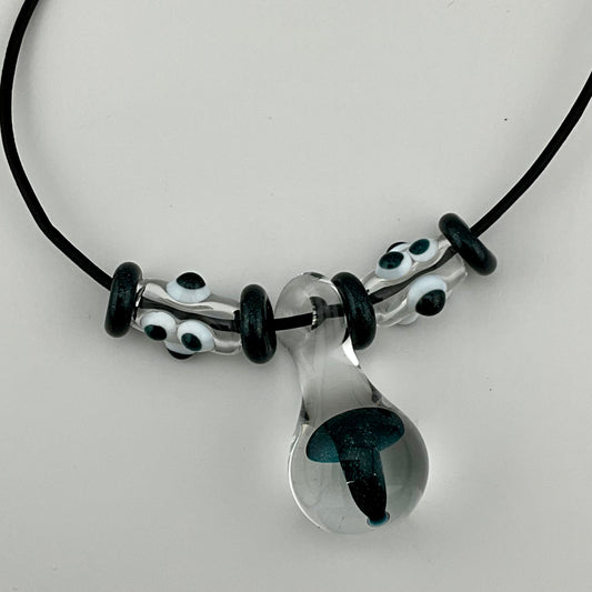 Dark Blue Sparkle Glass Mushroom with accent beads finished necklace