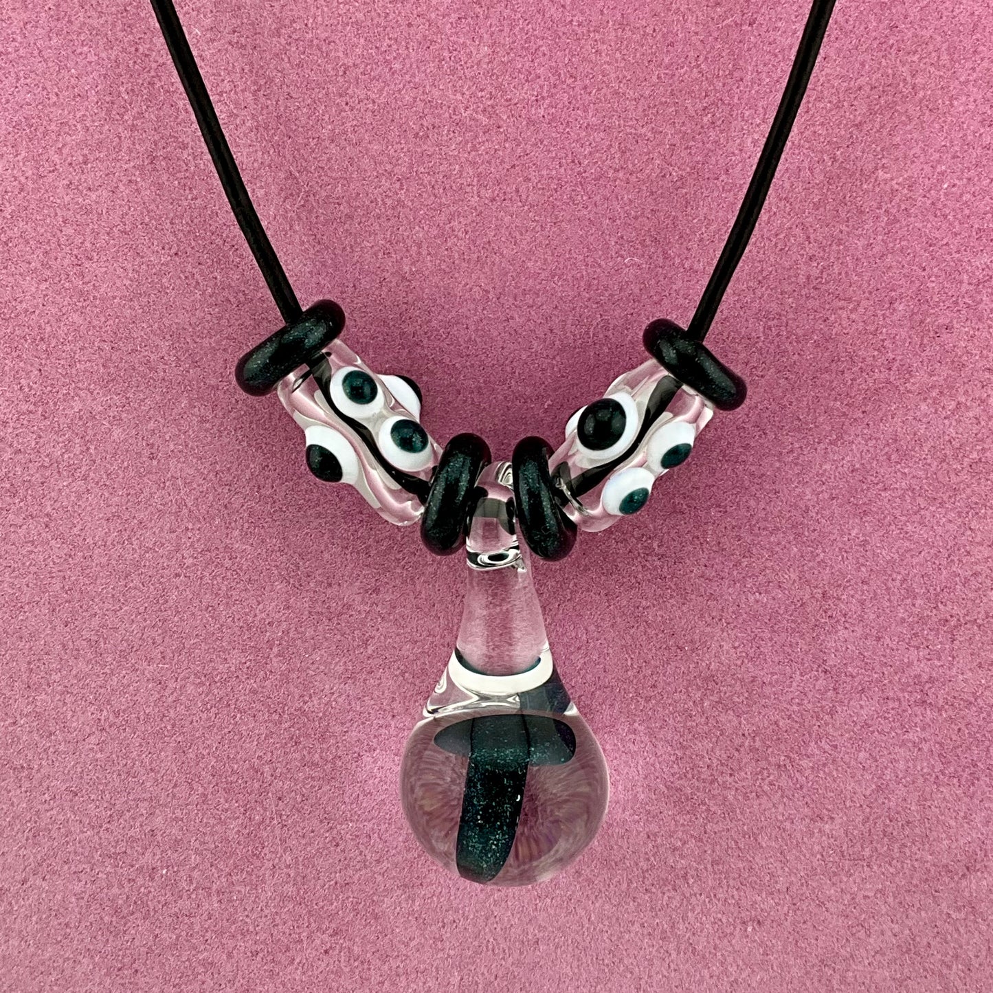 Dark Blue Sparkle Glass Mushroom with accent beads finished necklace
