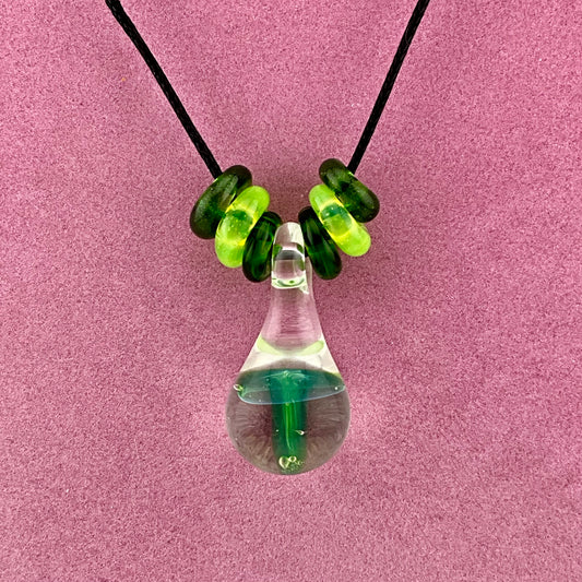 Green Slime Glass Mushroom with accent beads finished necklace