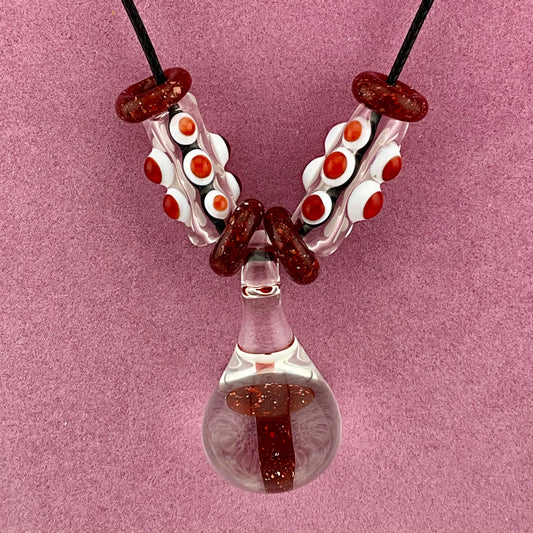Red Blizzard Glass Mushroom with accent beads finished necklace