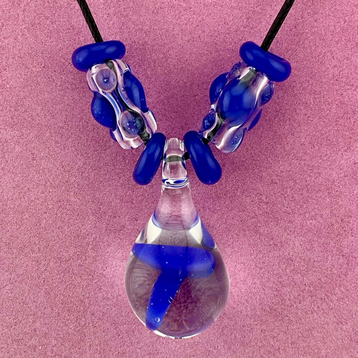 Blue Glass Mushroom with accent beads finished necklace