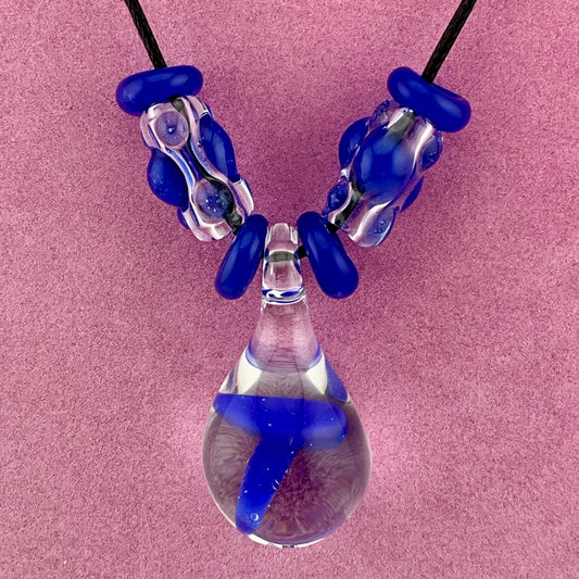 Blue Glass Mushroom with accent beads finished necklace