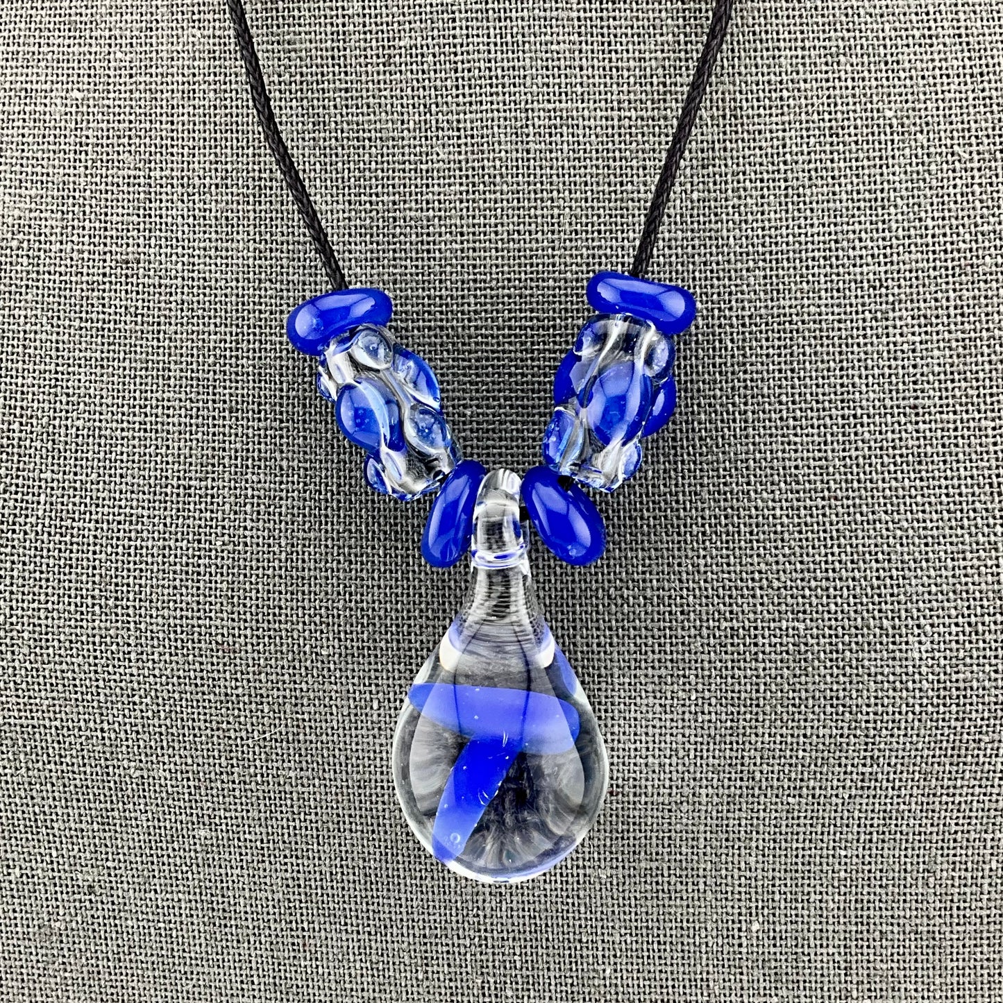 Blue Glass Mushroom with accent beads finished necklace