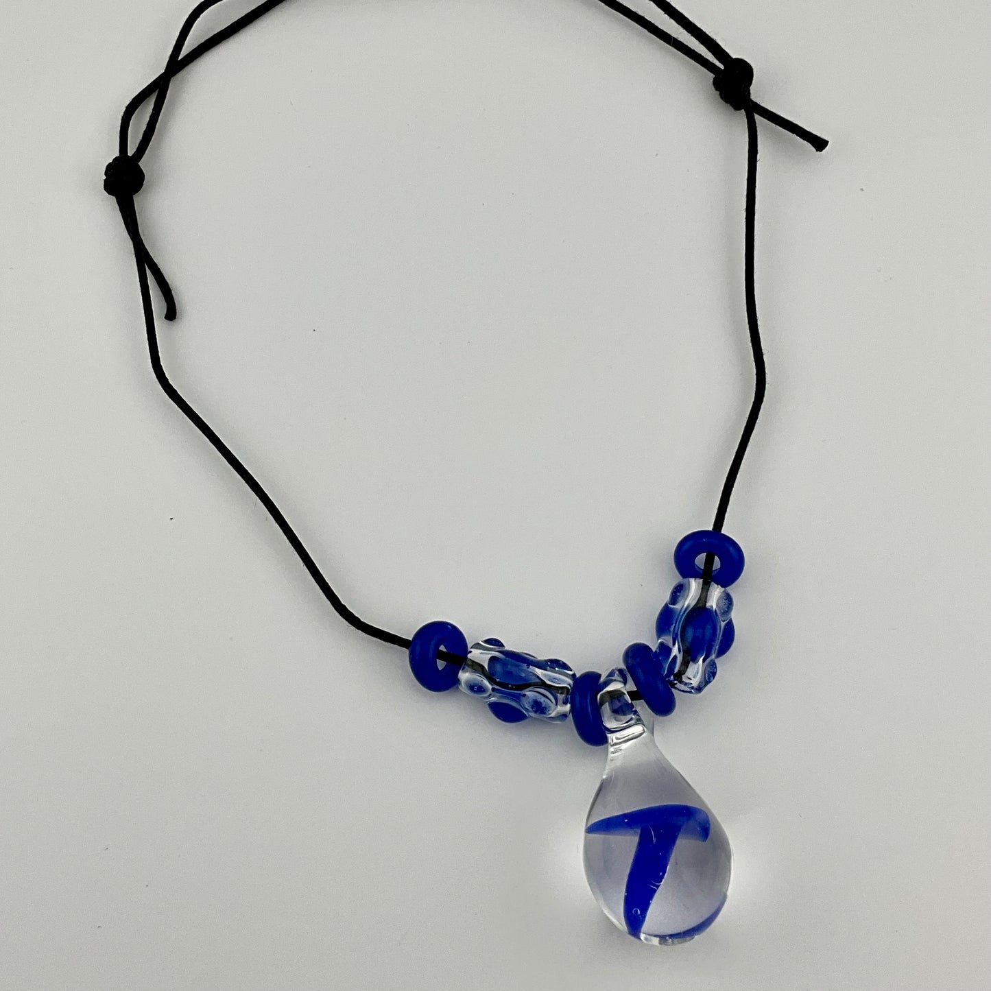 Blue Glass Mushroom with accent beads finished necklace