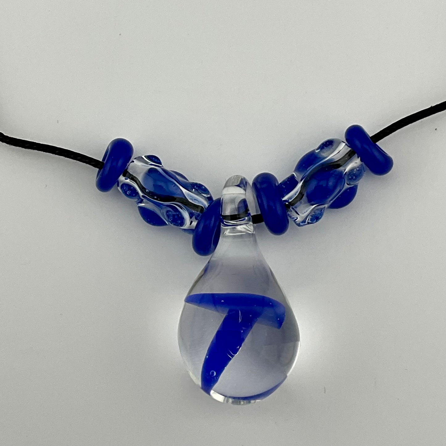 Blue Glass Mushroom with accent beads finished necklace