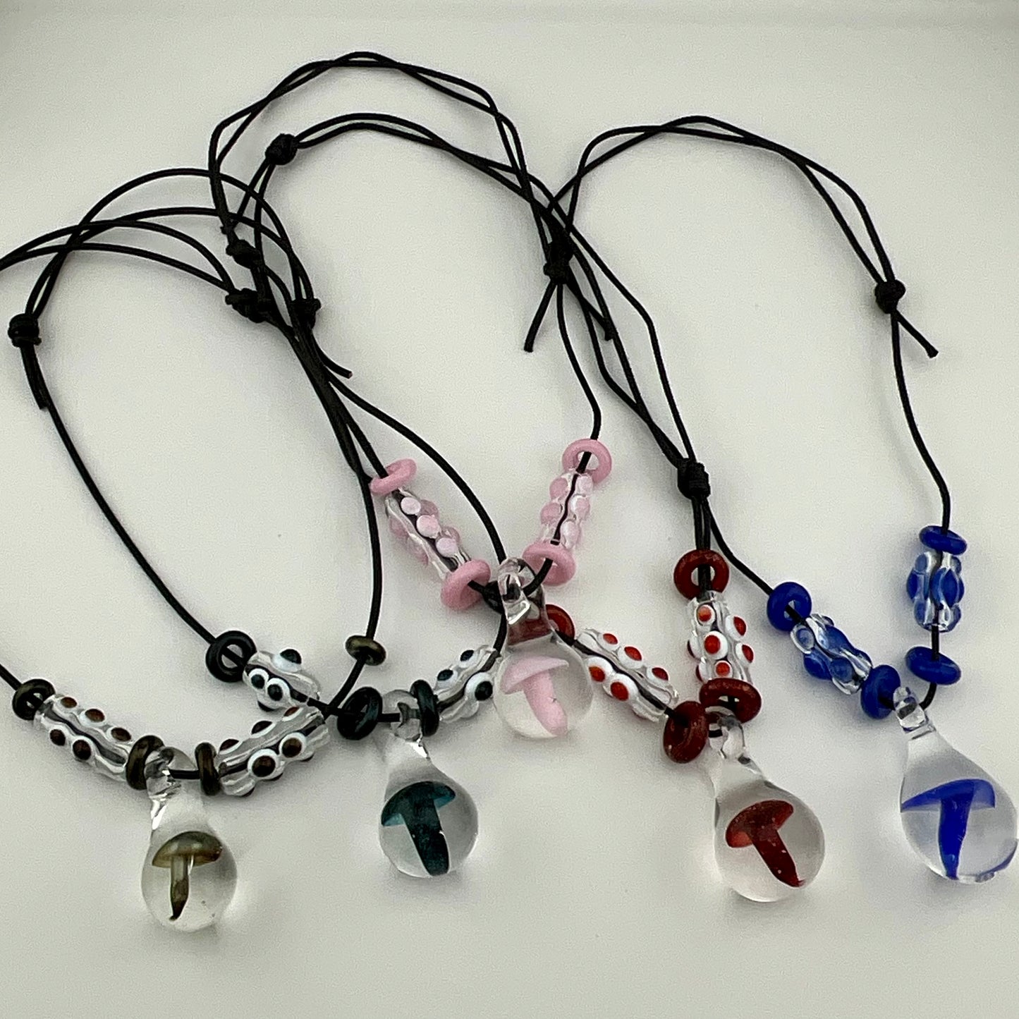 Pink Glass Mushroom with accent beads finished necklace