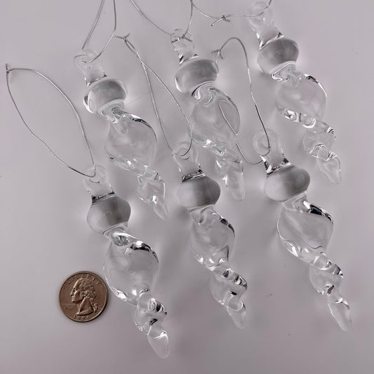 6 Pack of Small Clear Glass Icicle Ornaments
