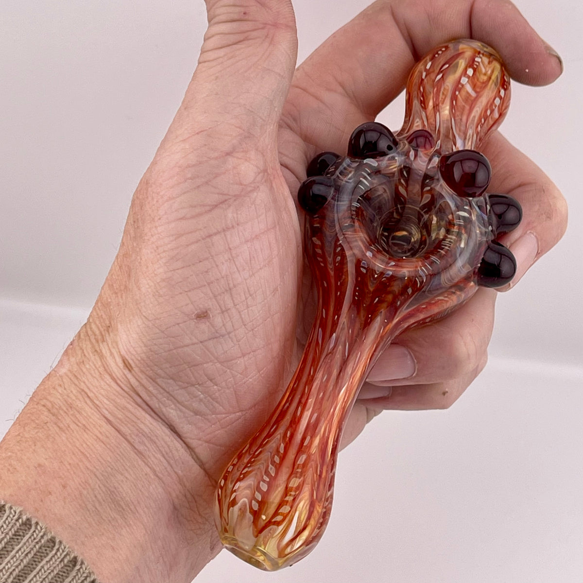 Wrap n Raked Red and Black Silver Fumed Steam Roller Pipe with Red Marbles