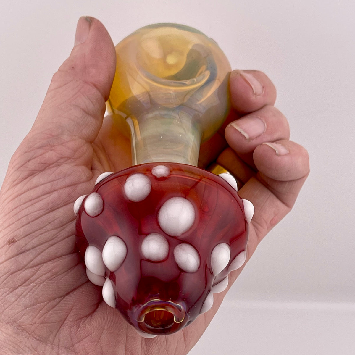 Mushroom Silver Fumed Spoon Pipe with glow n the dark marbles