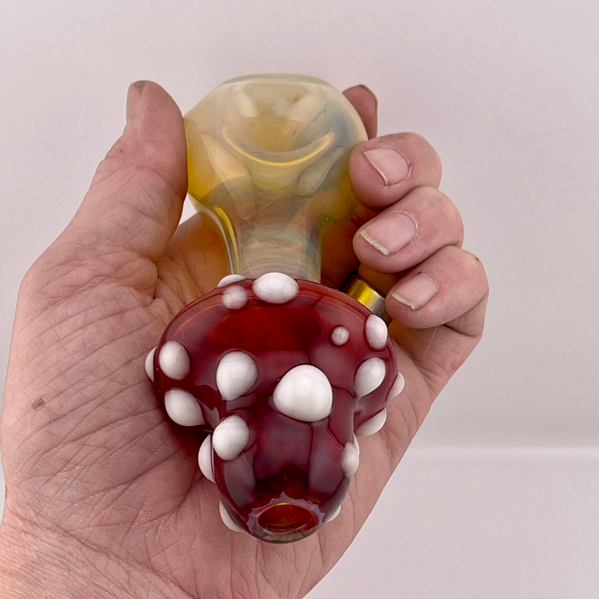 Mushroom Silver Fumed Spoon Pipe with glow n the dark marbles