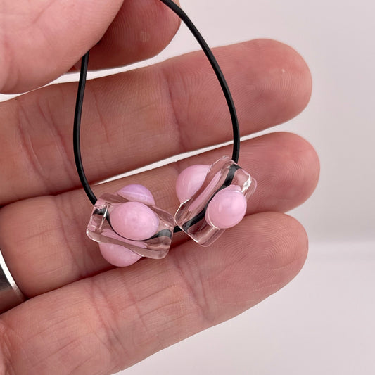 2 Clear beads with Cadillac Pink marbles