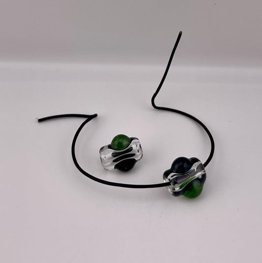 2 Clear beads with Sparkly Green and Blue marbles