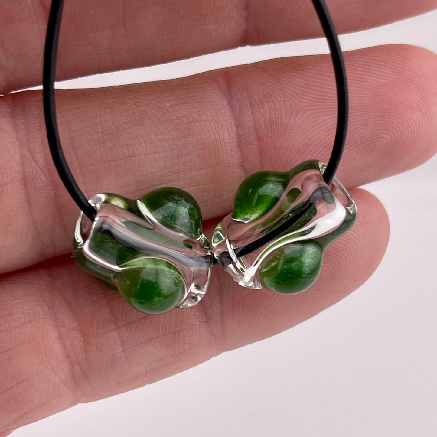 2 Clear beads with Sparkly Green marbles