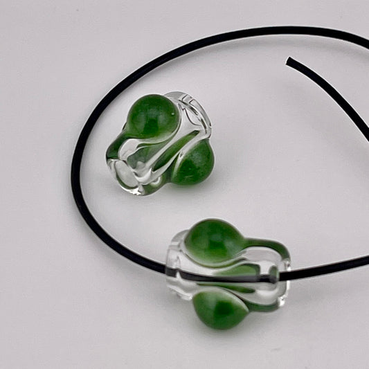 2 Clear beads with Sparkly Green marbles