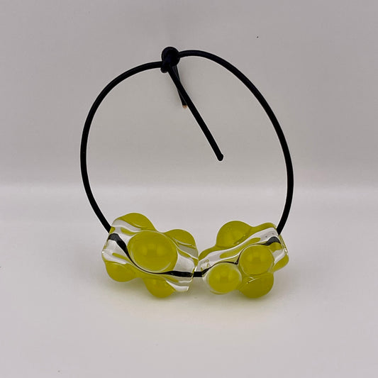 Clear Glass Barrel Bead with Yellow Green Marbles