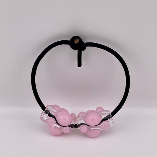 Clear Glass Barrel Bead with Pink Marbles