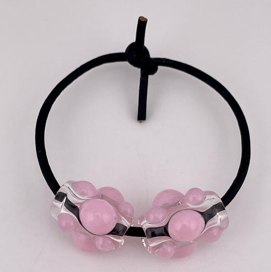 Clear Glass Barrel Bead with Pink Marbles