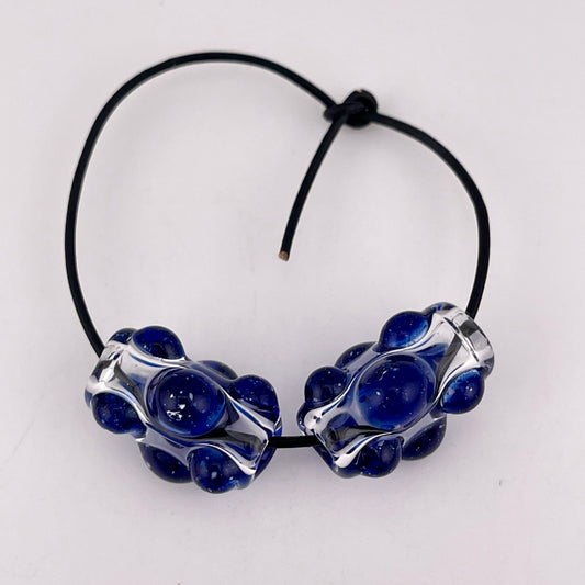 Clear Glass Barrel Bead with Blizzard Blue Marbles